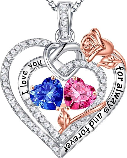 Iefil Christmas Gifts for Wife Women - 925 Sterling Silver Double Birthstone Necklace, Anniversary Birthday Gifts for Women, Jewelry Gift for Wife Girlfriend Mom Her