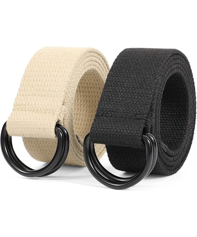 JASGOOD Men Canvas Belt Web Fabric Casual Belt with Black Double D-ring 1 1/2" Wide Set of 2