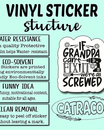(3Pcs) If Grandpa Cant Fix It We're All Crewed Sticker, Gifts Dad Decorate Books Laptop Phone, Water Bottles Kindles Stickers, Tumbler Sticker Waterproof Vinyl Decorate Sticker 3" Inch