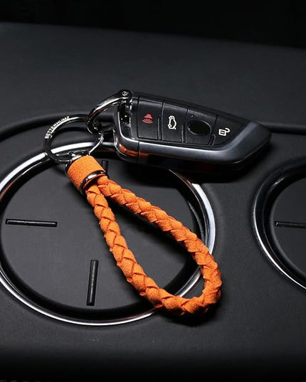 BETTERHUMZ Leather Key Fob Car Weave Keychain Ring Woven Strap Braided Key Chain for Alcantara Accessories