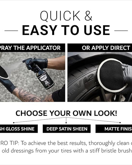 CAR GUYS Tire Shine Spray | The Perfect Shine | Durable and User Friendly Tire Dressing | Long Lasting UV Protection for Black Tires, Wheels, & Rubber | 18 Oz Kit with Applicator Pad