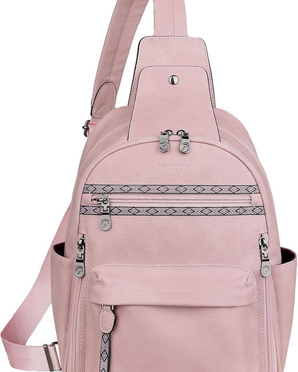 FADEON Large Sling Bag for Women, Leather Crossbody Purse Designer Anti Theft Sling Backpack, RFID Fanny Packs for Travel