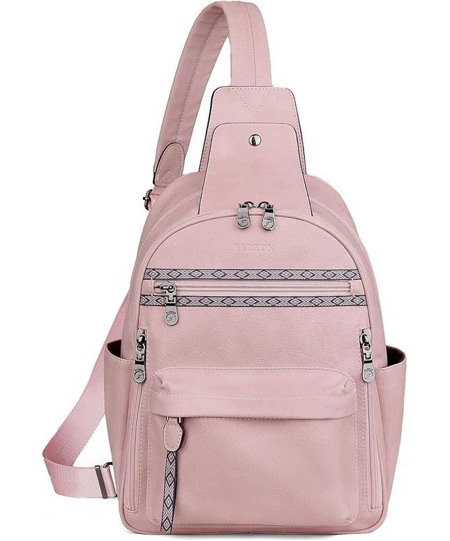 FADEON Large Sling Bag for Women, Leather Crossbody Purse Designer Anti Theft Sling Backpack, RFID Fanny Packs for Travel