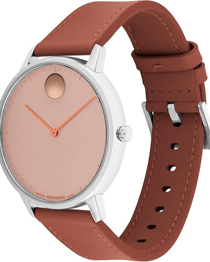Movado Face Watch - Swiss Quartz, Leather Strap - Classic, Timeless Luxury Fashion Timepiece for Him or Her - 41mm