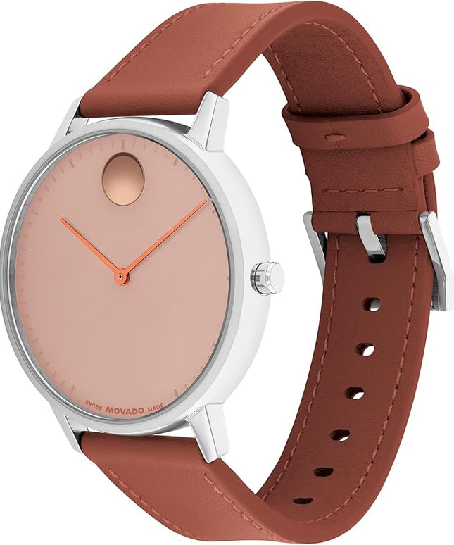 Movado Face Watch - Swiss Quartz, Leather Strap - Classic, Timeless Luxury Fashion Timepiece for Him or Her - 41mm