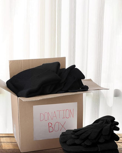 Suhine 200 Pieces Winter Beanies Gloves Sets Include 100 Warm Knitted Hats Bulk and 100 Gloves for Men Women Homeless