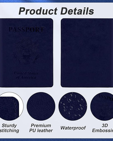 Passport Holder, Passport Holder for Travel, Travel Passport Holders Must Haves for Women Men, Passport Cover Passport Wallet Case Holders for Travels Cruise Ship Essentials, Dark Blue & Rose Gold