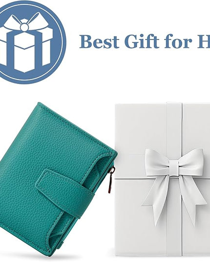 Airkit Small Wallet Women RFID Blocking Leather Bifold Compact Card Holder Wallet for Women with Zipper Coin Pocket 4 ID Window