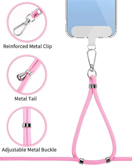 CACOE Phone Lanyard 2 Pcs-1 Pcs Adjustable Neck Strap, 1 Pcs Wrist Strap, 2 Pads, Universal Crossbody Multifuctional Cell Phone Lanyards Compatible with Most Smartphones(Light Pink)