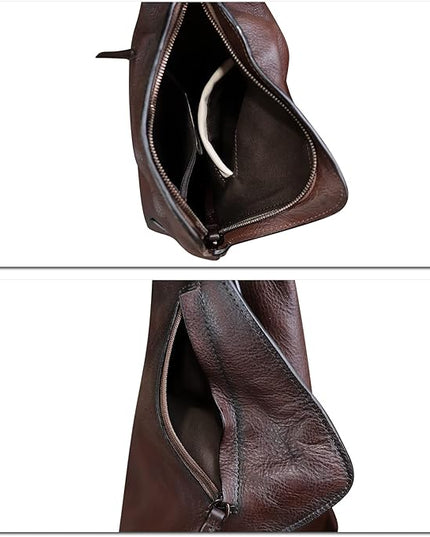 Genuine Leather Sling Bag for Men and Women Vintage Full Grain Leather Sling Purse Chest Daypack Over Shoulder Crossbody Bag (Coffee)