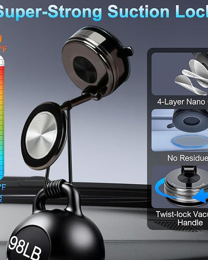 Magnetic Phone Holder for Car, Universal 360 Adjustable Vacuum Magnetic Phone Holder Mount Foldable for iPhone 17 Pro Max 16 15 14 13 12 Plus for Car/Gym/Mirror/Kitchen