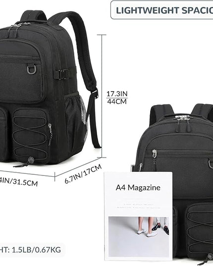 Lohol Water Resistant Daypack with Mulitiple Pockets for School Travel Outdoor College, 15.6 inch Laptop Backpack for Men and Women (Black)
