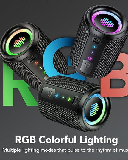 Portable Bluetooth Speaker with Lights, Bluetooth 5.4 Speaker, Powerful Crystal Clear Sound,All Day Playtime,15W Loud Stereo Sound, IPX7 Waterproof,TWS pairing for Outdoor/Home/Party/Travel,Gift Ideas