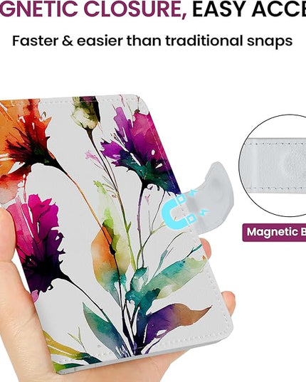 Passport Holder for Travel Essentials, RFID Blocking Leather Cover Wallet with Magnetic Closure, Aesthetic & Cute Passport Book Case for Women and Men - Floral