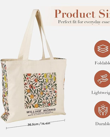 BROADREAM Aesthetic Canvas Tote Bag for Women, Vintage Reusable Book Tote Bag with Inner Zipper Pocket