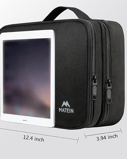 MATEIN Cable Organizer Bag, Large Travel Storage Bag Sturdy Tool Case with Handle for Phone Cord Electronics Accessories, Carrying Case for Tablet (Up to 12.9inch), Powerbank, Hard Drive, Black