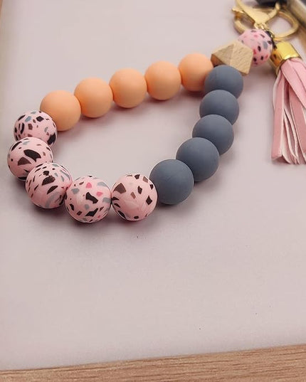 Phone Lanyard Silicone Beaded Phone Wrist Strap Cute Elastic Cell Phone Wristlet Chain Bracelet with 2 Tether Tab