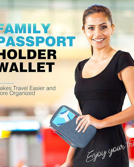 Passport Holder Family RFID Travel Document Organizer for Women Waterproof Passport Wallet Men Portable Case for Cards, Boarding Pass, ID, Money, Tickets with Zipper
