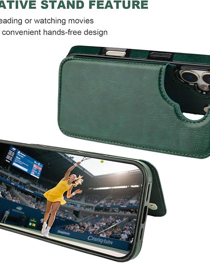 ONETOP Compatible with iPhone 17 Wallet Case with Card Holder, PU Leather Kickstand Card Slots Case, Double Magnetic Clasp and Durable Shockproof Cover 6.1 Inch (Green)
