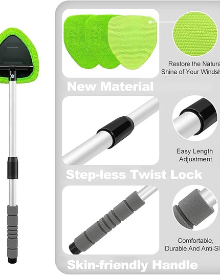 XINDELL 24-inch Windshield Cleaner Tool – Upgrade Large Head Car Interior&Exterior Window Cleaning Kit with Extendable Handle & 4 Microfiber Pads, Auto Wiper Brush for Car, Trucks, SUVs, RVs & Home