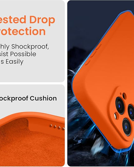 FireNova Designed for iPhone 15 Pro Case, Silicone Upgraded [Camera Protection] Phone Case with [2 Screen Protectors], Soft Anti-Scratch Microfiber Lining Inside, 6.1 inch, Neon Orange