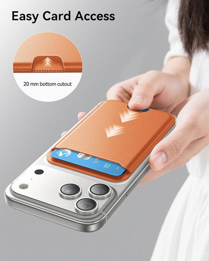 TWZKG for MagSafe Wallet, 3 Card Holder, Slim Magnetic Phone Wallet for iPhone 17/16/15/14/13/12 Pro Max Plus Air Series,RFID Blocking Vegan Leather,Orange