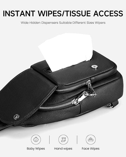 befen Anti Theft Genuine Leather Sling Bag for Women RFID Small Crossbody Bag Chest Bag Leather Fanny Packs for Travel