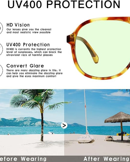 YDAOWKN Retro Square Aviator Sunglasses for Womens Mens Vintage 70s Double Bridge Sun Glasses