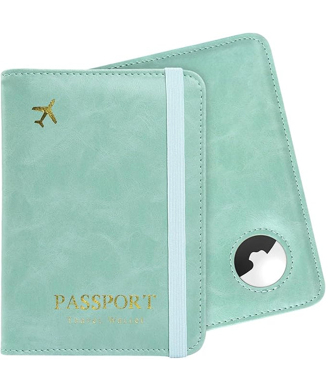 Passport Holder with AirTag – RFID Blocking Travel Document Wallet, Leather Passport Cover with AirTag Slot, Keeps Passport Safe & Trackable (Blue)