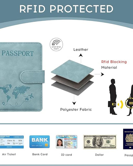 ILIYAH-Passport Cover-Passport Holder Travel Wallet-RFID Blocking Passport Case Travel Accessories Card Holder Wallet Unisex Travel Gifts(Blue)
