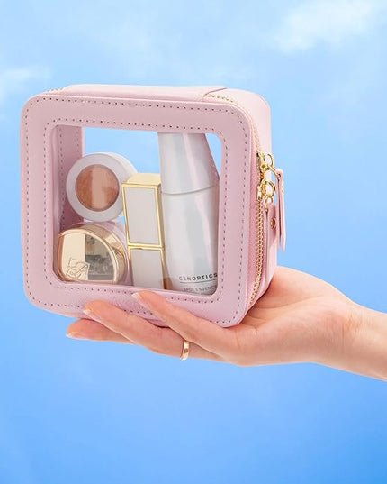 Aveniee Small Clear Makeup Bag,Mini Travel Toiletry Organizer TSA Approved,Waterproof Cosmetic Case with Zipper,Cute Car Essentials Pouch for Women,Pink