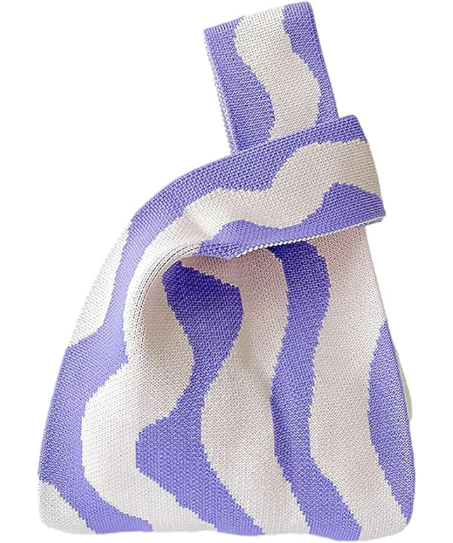 Women's Wrist Knot Tote Bag Small Crochet Wristlet Handbag Aesthetic Cute Knit Purse (Very Small Size)