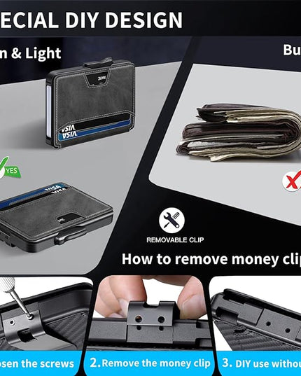 SEMORID Wallet for Men, Mens Wallet Minimalist Slim Wallet, RFID Blocking Smart Pop Up Wallet with Money Clip & ID Window, Metal Compact Wallet, Aluminum Credit Card Holder Wallet
