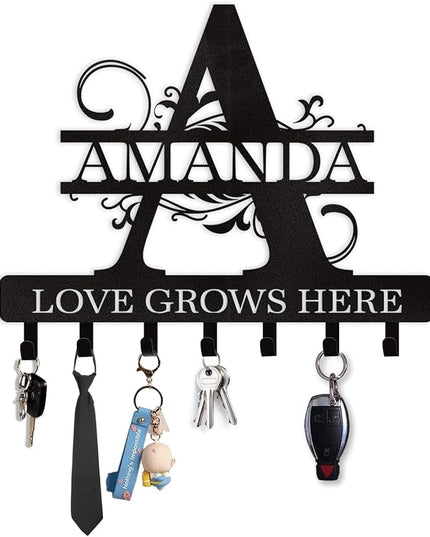 Dyoart Personalized Key Holder for Wall, Custom Name Key Hooks for Wall Organizer, Customized Anniversary Housewarming Gifts Key Rack Wall Mount for Front Door Hallway Bedroom Decor