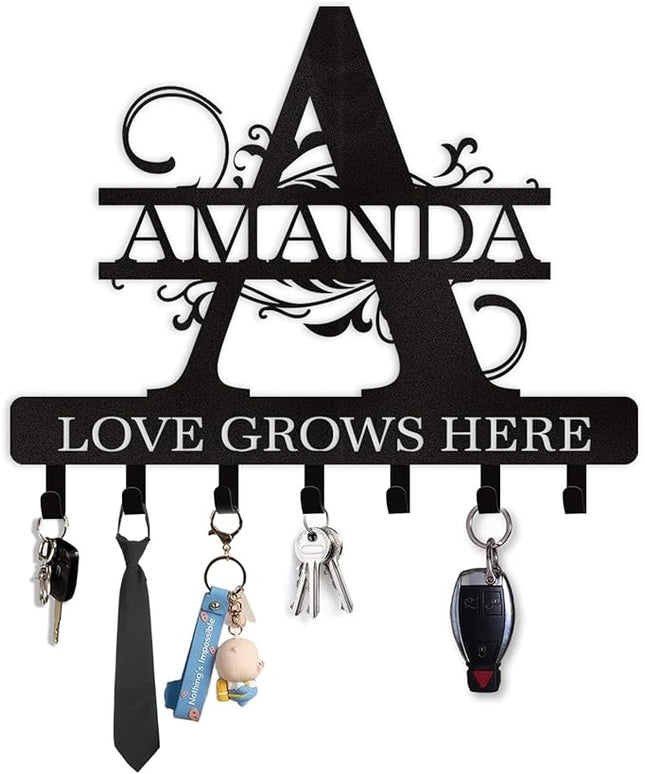 Dyoart Personalized Key Holder for Wall, Custom Name Key Hooks for Wall Organizer, Customized Anniversary Housewarming Gifts Key Rack Wall Mount for Front Door Hallway Bedroom Decor