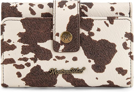 Montana West Trifold Wallets for Women Western Cow Print Small Card Wallet Ladies Female Travel Wallets Women's Small Clutch Wallet with ID Window and RFID Lining