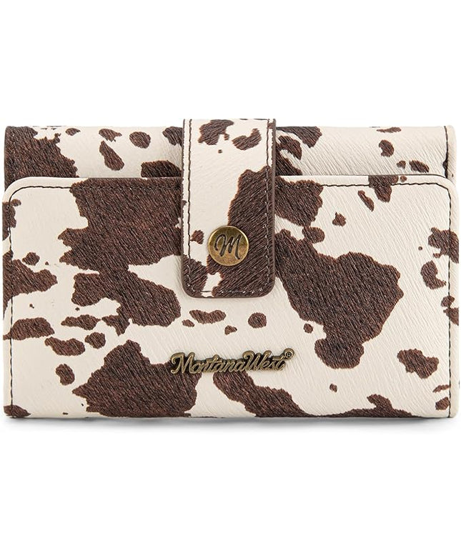 Montana West Trifold Wallets for Women Western Cow Print Small Card Wallet Ladies Female Travel Wallets Women's Small Clutch Wallet with ID Window and RFID Lining