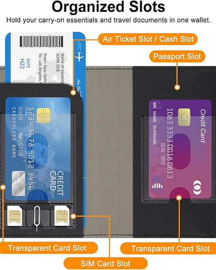 RSAquar Passport and Vaccine Card Holder Combo, Passport Holder Cover Wallet, Leather Card Case Travel Accessories with RFID Blocking for Women and Men, Y-Black
