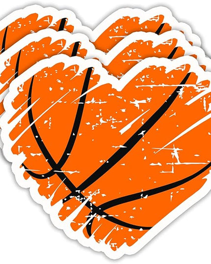 (3PCS) Basketball Stickers Basketball Heart Decals, Waterproof Vinyl Sticker for Laptop Water Bottle Tumbler, Scrapbook Helmet, Gifts for Girls Fans Players Basketball Lovers, Size 3" x 2.5 "