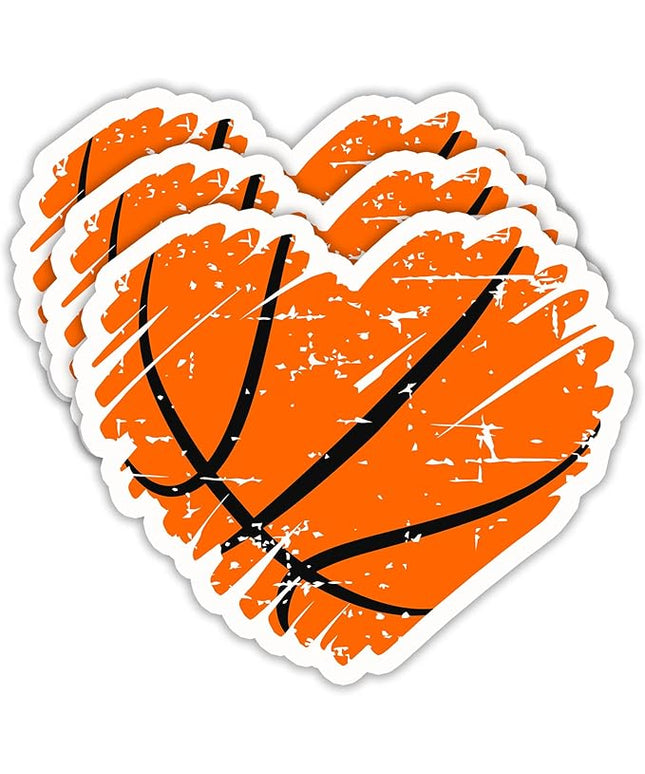 (3PCS) Basketball Stickers Basketball Heart Decals, Waterproof Vinyl Sticker for Laptop Water Bottle Tumbler, Scrapbook Helmet, Gifts for Girls Fans Players Basketball Lovers, Size 3" x 2.5 "