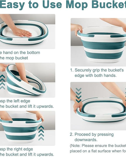 Collapsible Mop Bucket with Handle for Cleaning, 16L(4.2 Gallon) Silicone Square Mopping Bucket for Windows Cleaning or Car Washing, Cleaning Supplies Organizer Plastic Bucket for Storage, 2 Pack