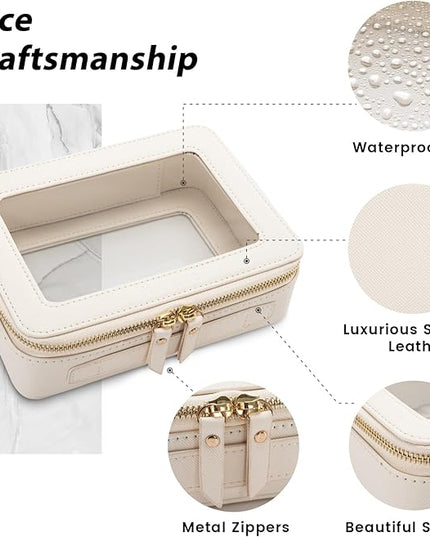 Aveniee Clear Makeup Bag Organizer, Travel Toiletry Bag Cosmetic Case for Women, Portable Make Up Skincare Pouch Car Organizer Bag with Zippers for Essentials,White