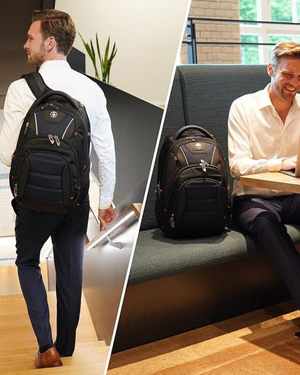 Swissdigital Design Men's Laptop Backpack for Man，Large Capacity Business Travel Backpack Black/Blue | J14-12