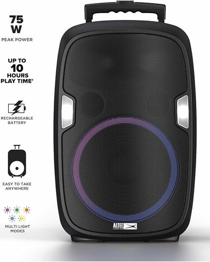 Altec Lansing SoundRover 75 Wireless Speaker 75W Bluetooth Speaker with a Long Lasting 10 Hour Battery, 50 Foot Range, Multi LED Party Modes, True Wireless Pairing, Bonus Microphone