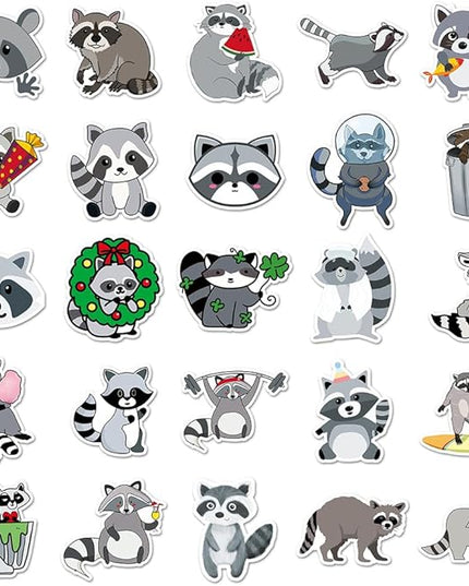 Cute Raccoon Vinyl Stickers, 50 PCS Waterproof Animal Decals for Laptops, Scrapbooking, Notebooks, Water Bottles, Suitcases, Phones & DIY Decor