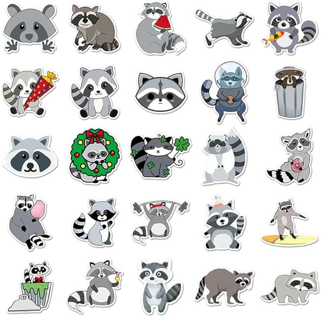 Cute Raccoon Vinyl Stickers, 50 PCS Waterproof Animal Decals for Laptops, Scrapbooking, Notebooks, Water Bottles, Suitcases, Phones & DIY Decor