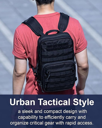 Cargo Works® 14" Black Tactical Laptop Backpack For Men, Small Backpack with MOLLE Attachments, EDC Compact Tactical Backpack
