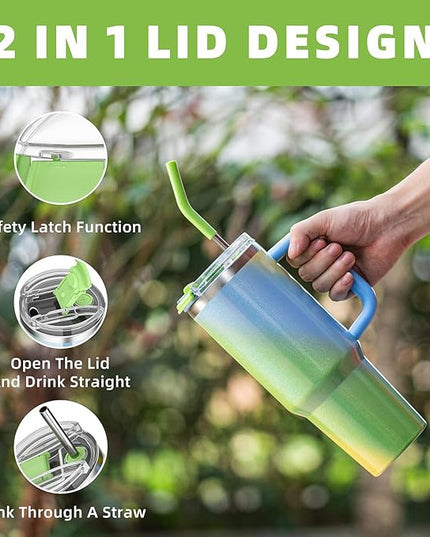 40 oz tumbler with handle and straw,Double Wall Vacuum Reusable Stainless Steel Insulated Water Bottle,With Leak Proof lid and Straw for Iced or Cold Beverages (Fairyland)