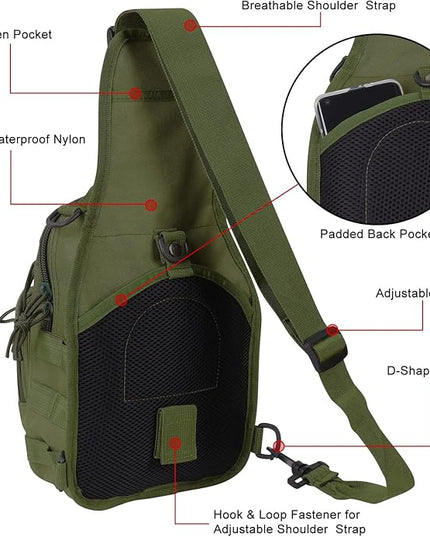Qcute Tactical Backpack, Waterproof Military Cross-body Molle Sling Shoulder Backpack Chest Bag for Outdoor Every Day Carry