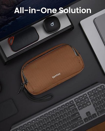 tomtoc Electronic Organizer Travel Case Performance, Water Resistant Dual Compartment Cable Organization Storage Bag for Charger, Cord, Phone, Hard Drive, Power Bank, Accessories Travel Essentials